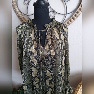 H&M Snake Print Blouse in Black and Tan
